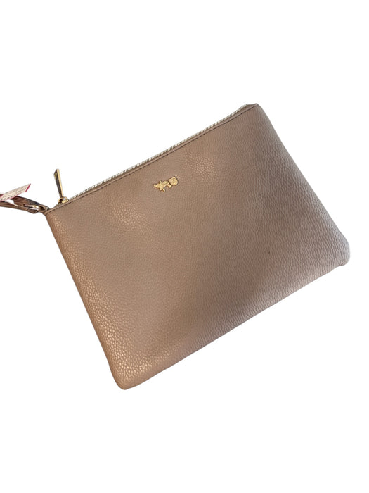 Coach Brown Leather Wristlet Zip Top Gold Hardware Bag Brown