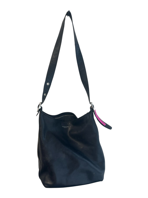 Coach Black Leather Silver Hardware Cross Body Zip Close Inside Pockets Bag Black / M
