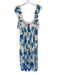 Sugar + Lips Size L Cream & Blue Rayon Blend Flutter Sleeves Flowers Maxi Dress Cream & Blue / L