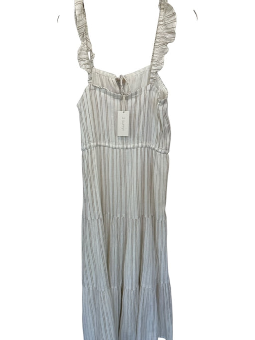Z Supply Size L white & tan Cotton Flutter Sleeves Striped Lined Dress white & tan / L