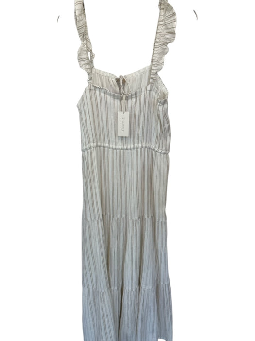Z Supply Size L white & tan Cotton Flutter Sleeves Striped Lined Dress white & tan / L