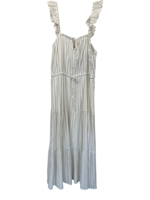 Z Supply Size L white & tan Cotton Flutter Sleeves Striped Lined Dress white & tan / L