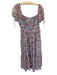 En Saison Size L Mauve & Blue Polyester Short Balloon Sleeve Flowers Maxi Dress Mauve & Blue / L