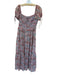 En Saison Size L Mauve & Blue Polyester Short Balloon Sleeve Flowers Maxi Dress Mauve & Blue / L