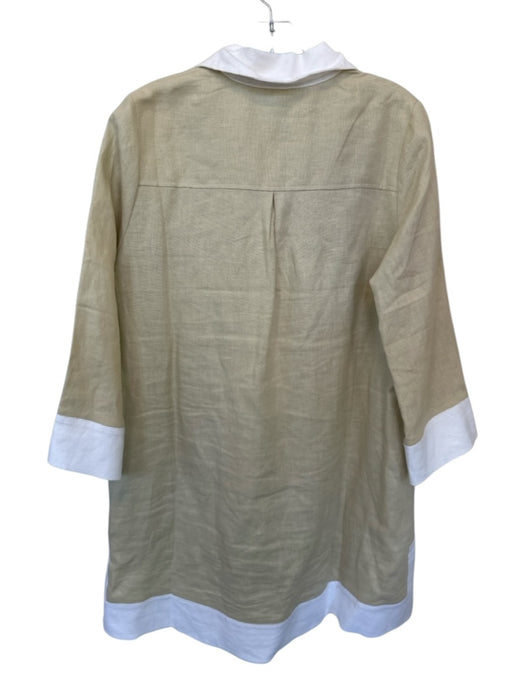 Tuckernuck Size L oatmeal & white Linen Long Sleeve Buttons Collar Dress oatmeal & white / L