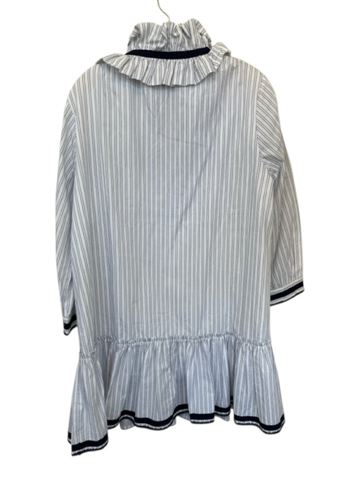 Tuckernuck Size L White & Blue Cotton Long Balloon Sleeve Striped V Neck Dress White & Blue / L