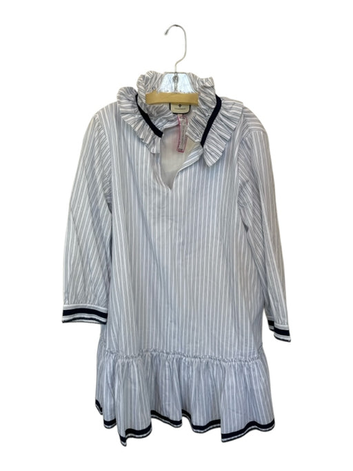 Tuckernuck Size L White & Blue Cotton Long Balloon Sleeve Striped V Neck Dress White & Blue / L