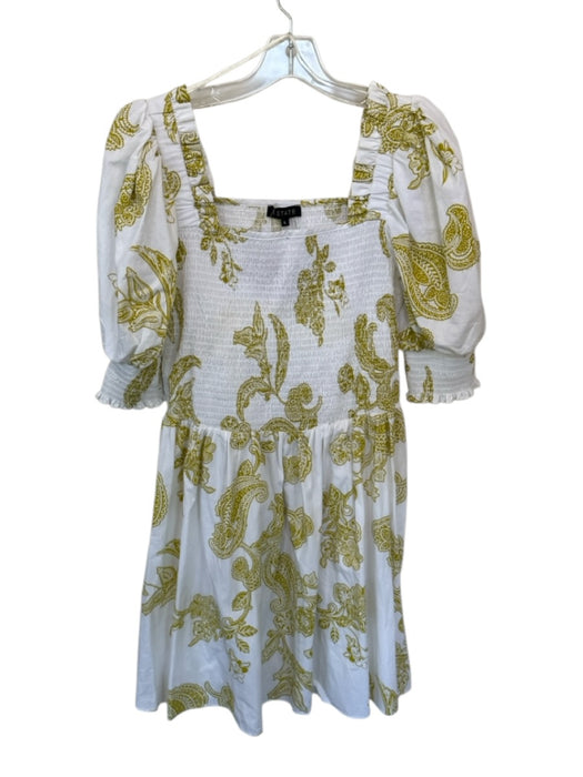1. State Size L White & Green Cotton 3/4 Balloon Sleeve Flowers Smocked Dress White & Green / L