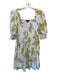 1. State Size L White & Green Cotton 3/4 Balloon Sleeve Flowers Smocked Dress White & Green / L