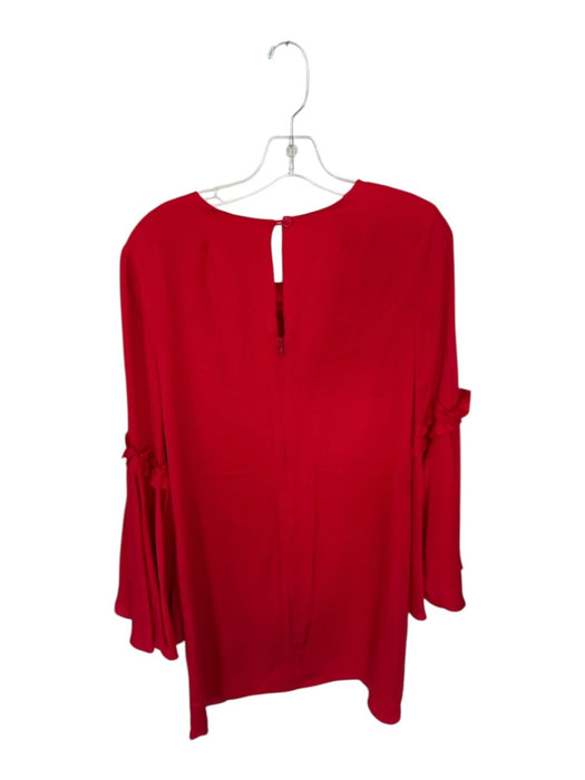 Milly Size 12 Red Silk & Elastane Bell Sleeve Boat Neck Back button Mini Dress Red / 12