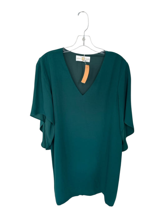 Anna Cate Size L Forest Green Polyester V Neck Ruffle Sleeves Flowy Mini Dress Forest Green / L
