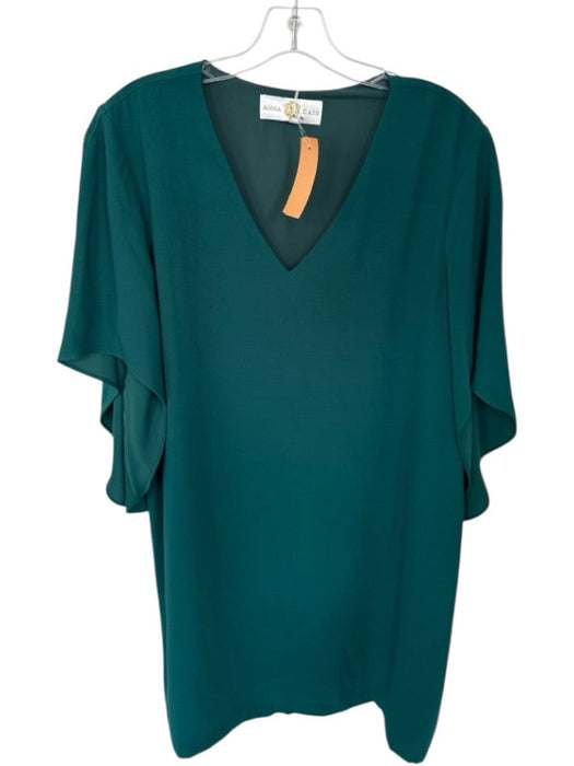 Anna Cate Size L Forest Green Polyester V Neck Ruffle Sleeves Flowy Mini Dress Forest Green / L