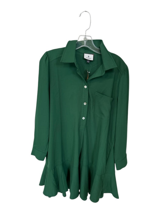 Tuckernuck Size L Forest Green Polyester Blend Half Button Front Pocket Dress Forest Green / L