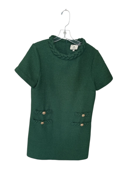 Tuckernuck Size L Forest Green Polyester Tweed Gold Button Detail Mini Dress Forest Green / L