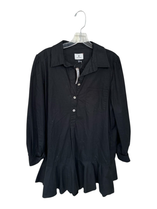 Tuckernuck Size L Black Polyester Blend Half Button Front Pocket Mini Dress Black / L