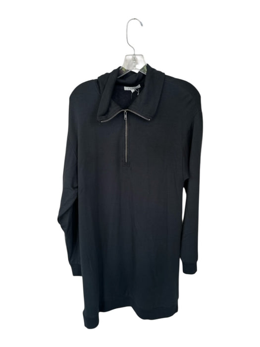 Z Supply Size L Black Modal Blend Long Sleeve Half Zip Collar Midi Dress Black / L