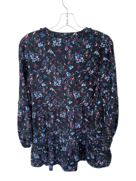 Allison Size L Black & Multi Cotton Floral V Neck Long Sleeve Mini Dress Black & Multi / L