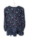 Allison Size L Black & Multi Cotton Floral V Neck Long Sleeve Mini Dress Black & Multi / L