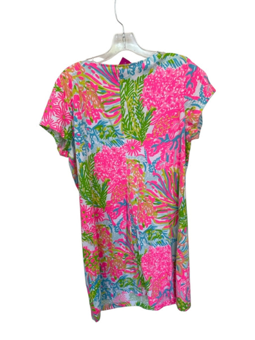 Lilly Pulitzer Size XL Pink & Multi Pima Cotton Short Sleeve Flowers Dress Pink & Multi / XL