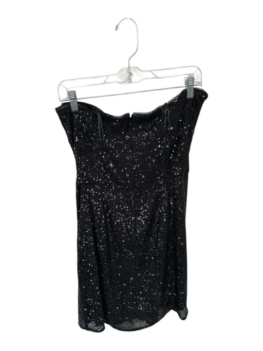 Parker Black Size 12 Black Polyester Blend Sequin Strapless Gathered Mini Gown Black / 12