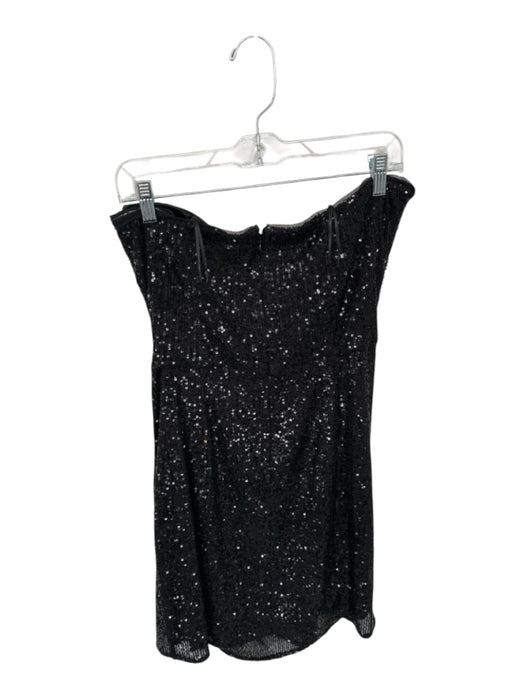 Parker Black Size 12 Black Polyester Blend Sequin Strapless Gathered Mini Gown Black / 12
