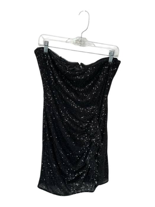 Parker Black Size 12 Black Polyester Blend Sequin Strapless Gathered Mini Gown Black / 12