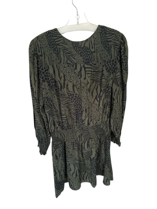 Rails Size L Green & Black Polyester Animal Print Half Button V Neck Mini Gown Green & Black / L