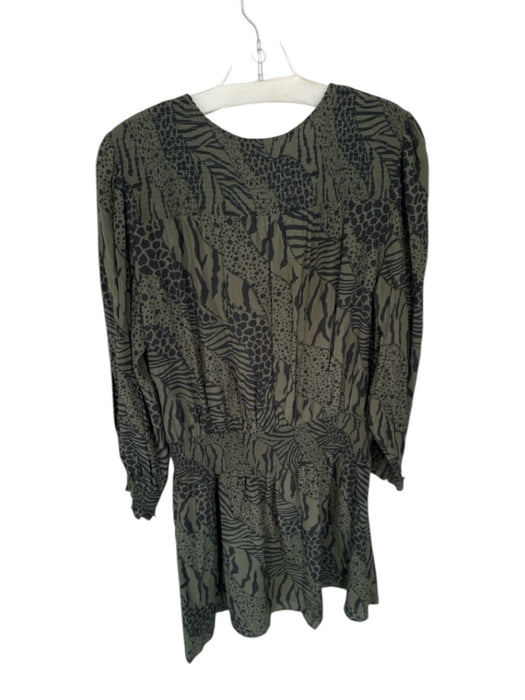 Rails Size L Green & Black Polyester Animal Print Half Button V Neck Mini Gown Green & Black / L