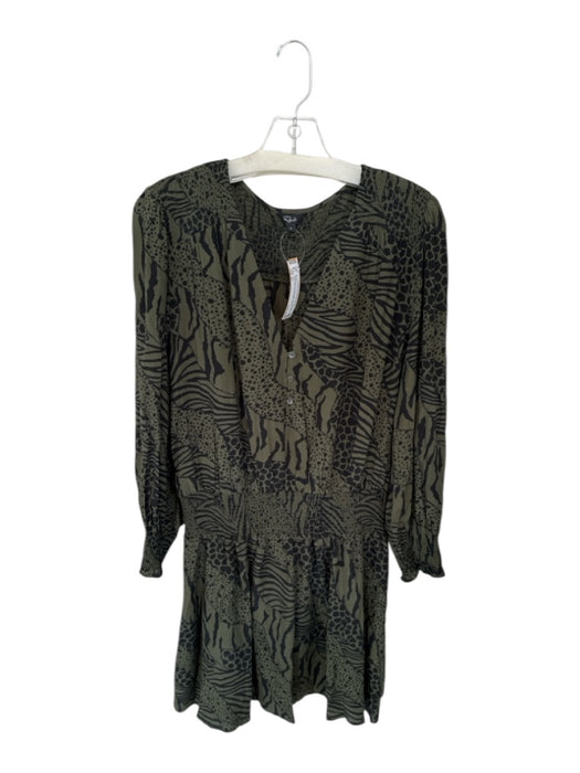 Rails Size L Green & Black Polyester Animal Print Half Button V Neck Mini Gown Green & Black / L