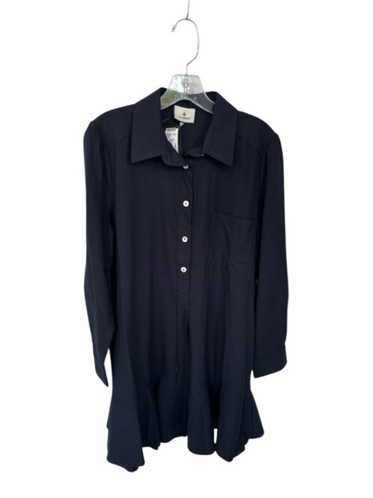 Tuckernuck Size L Navy Polyester Blend Collar Half Button Long Sleeve Mini Dress Navy / L