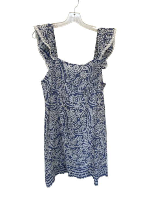 Alice & Olivia Size 14 Blue & White Cotton Eyelet Back Zip Dress Blue & White / 14