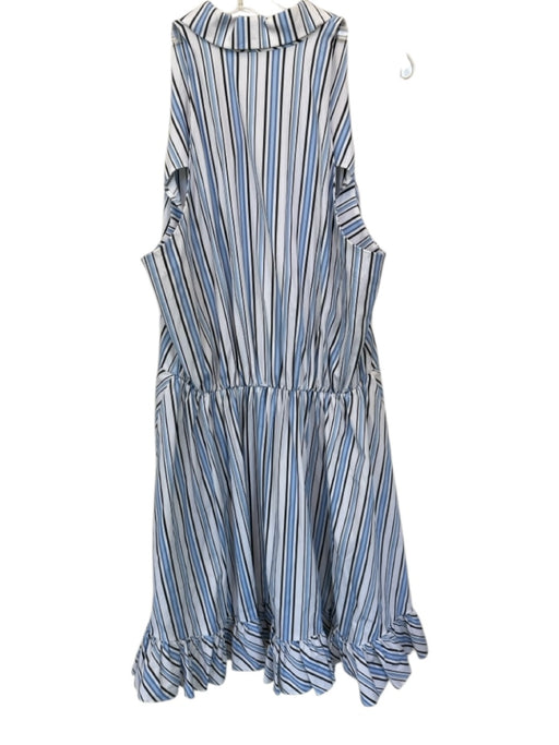 Caroline Constas Size XL White & Blue Cotton Blend Sleeveless Striped Dress White & Blue / XL