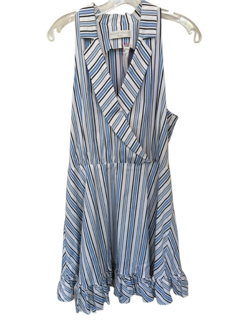 Caroline Constas Size XL White & Blue Cotton Blend Sleeveless Striped Dress White & Blue / XL