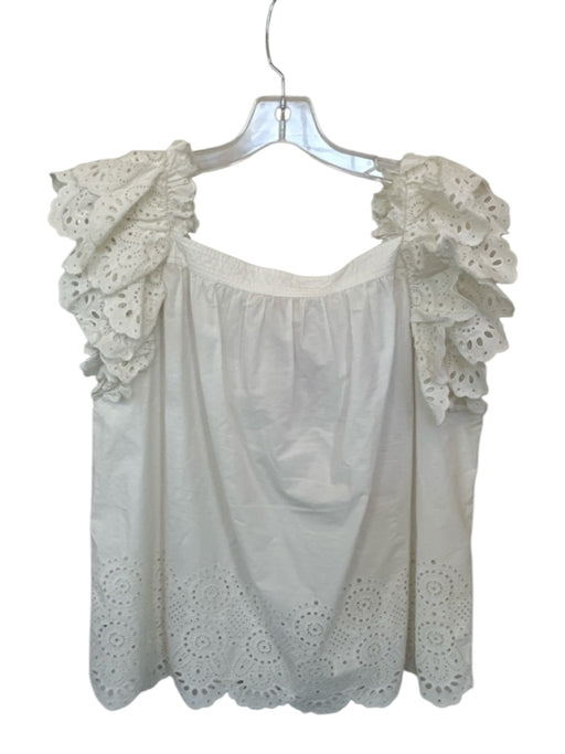 Ulla Johnson Size 16 White Cotton Short Sleeve Eyelet Top White / 16