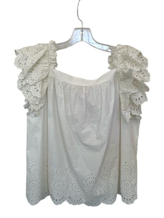 Ulla Johnson Size 16 White Cotton Short Sleeve Eyelet Top White / 16