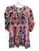 Farm Rio Size XL Pink & blue Cotton Long Balloon Sleeve Swiss Dot Flowers Dress Pink & blue / XL
