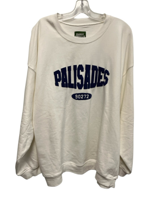 Daily Drills Size M/L White & Navy Blue Cotton Long Sleeve Crew Neck Sweatshirt White & Navy Blue / M/L