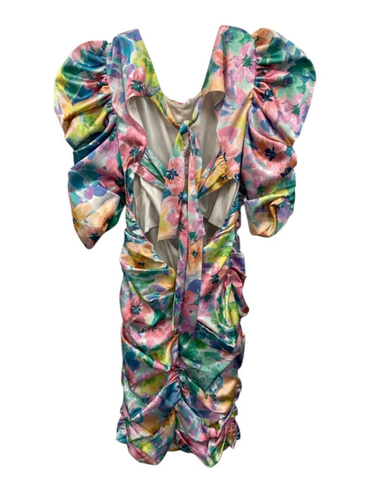 For Love & Lemons Size S Blue, Pink, Green Polyester Blend Ruched Cut Outs Dress Blue, Pink, Green / S