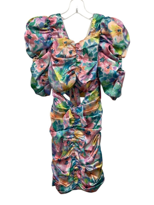 For Love & Lemons Size S Blue, Pink, Green Polyester Blend Ruched Cut Outs Dress Blue, Pink, Green / S
