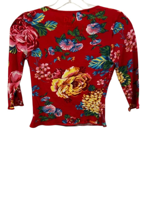 D&G Dolce & Gabbana Size 38 Red & Multi Cotton Blend Floral 1/2 Sleeve Crop Top Red & Multi / 38