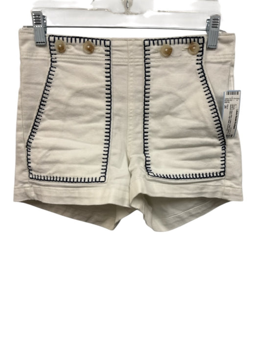 Pilcro Size 26 White & Navy Blue Cotton Sailor Buttons Blanket Stitch Shorts White & Navy Blue / 26