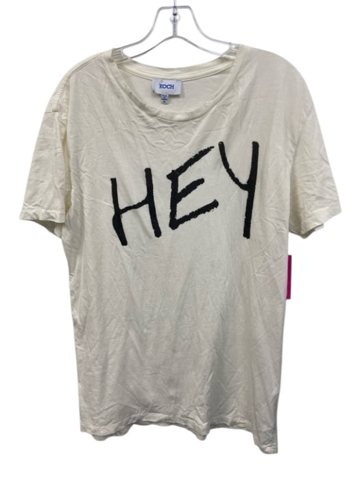 Koch Size M Cream White & Black Cotton Short Sleeve Graphic T Shirt Top Cream White & Black / M