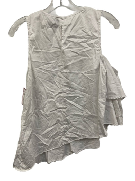 DO+BE Size M White Cotton Ruffle Detail Sleeveless Asymmetrical Keyhole Back Top White / M