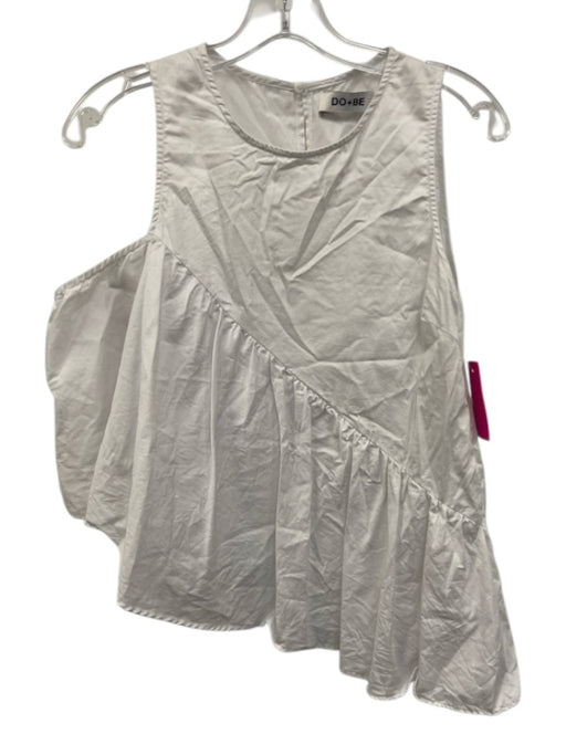 DO+BE Size M White Cotton Ruffle Detail Sleeveless Asymmetrical Keyhole Back Top White / M