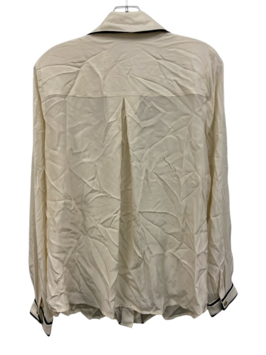 Marie Oliver Size M Cream White & Black Silk Contrast Piping Long Sleeve Top Cream White & Black / M