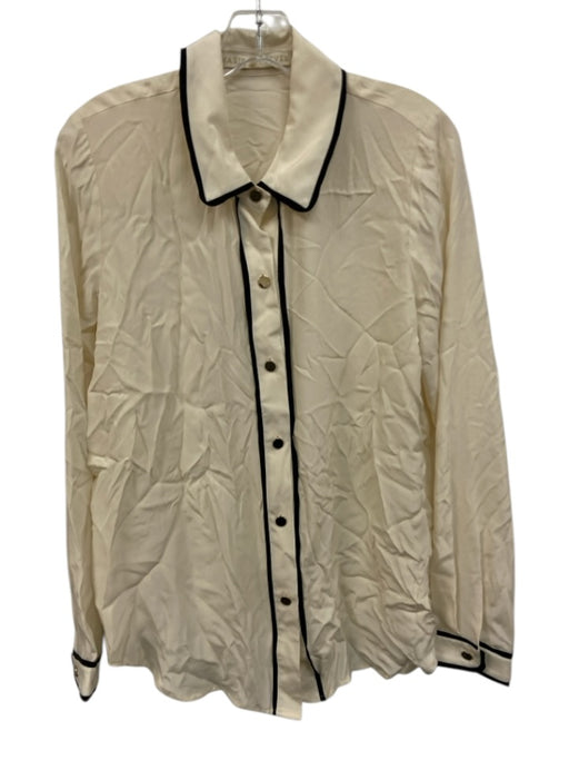 Marie Oliver Size M Cream White & Black Silk Contrast Piping Long Sleeve Top Cream White & Black / M