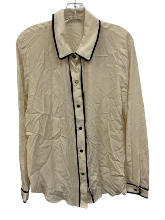 Marie Oliver Size M Cream White & Black Silk Contrast Piping Long Sleeve Top Cream White & Black / M