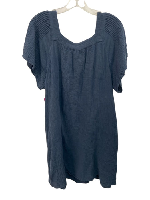 Madewell Size L Navy Blue Cotton Gauze Short Sleeve Square Neck Dress Navy Blue / L
