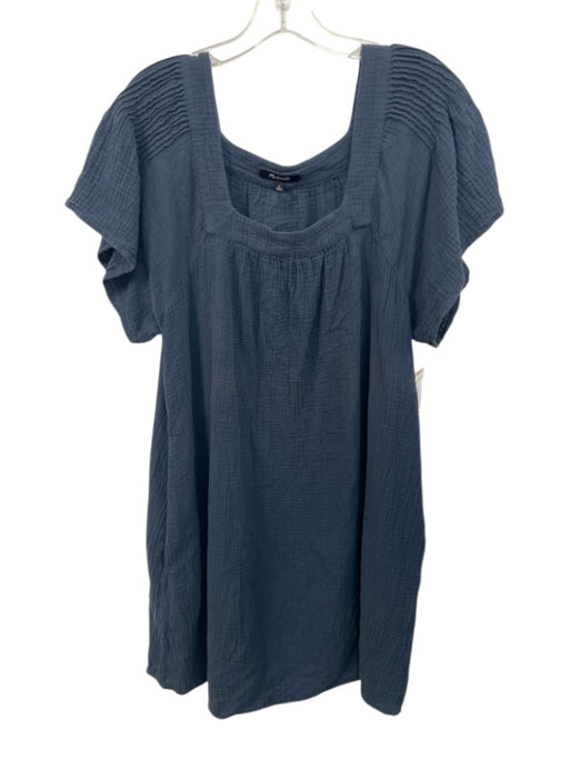 Madewell Size L Navy Blue Cotton Gauze Short Sleeve Square Neck Dress Navy Blue / L