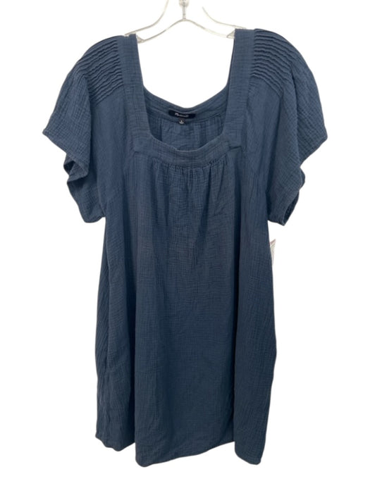 Madewell Size L Navy Blue Cotton Gauze Short Sleeve Square Neck Dress Navy Blue / L